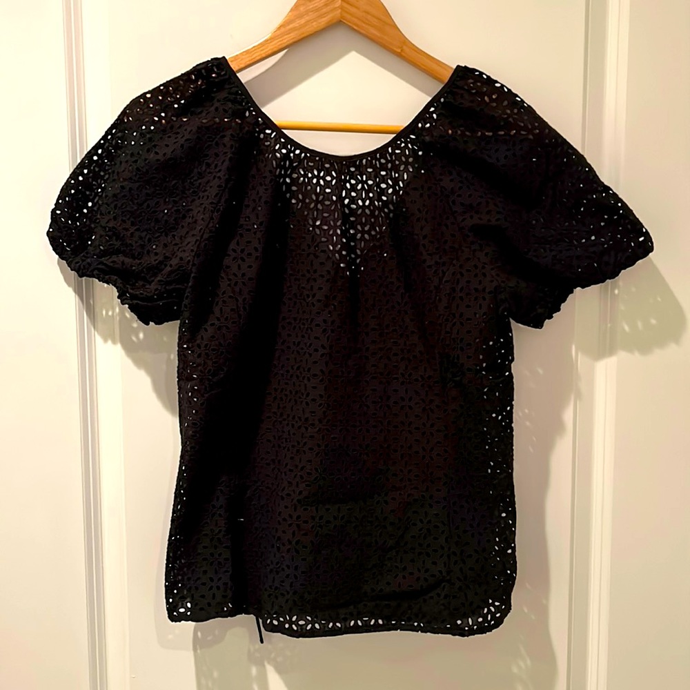 NWT J. Crew Women’s Black Eyelet VBack Puff Sleeve Top BG316 Size 6 - Picture 4 of 9